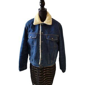 Vintage Cool Blues Denim Jean Sherpa Lined Jacket Size L 13B